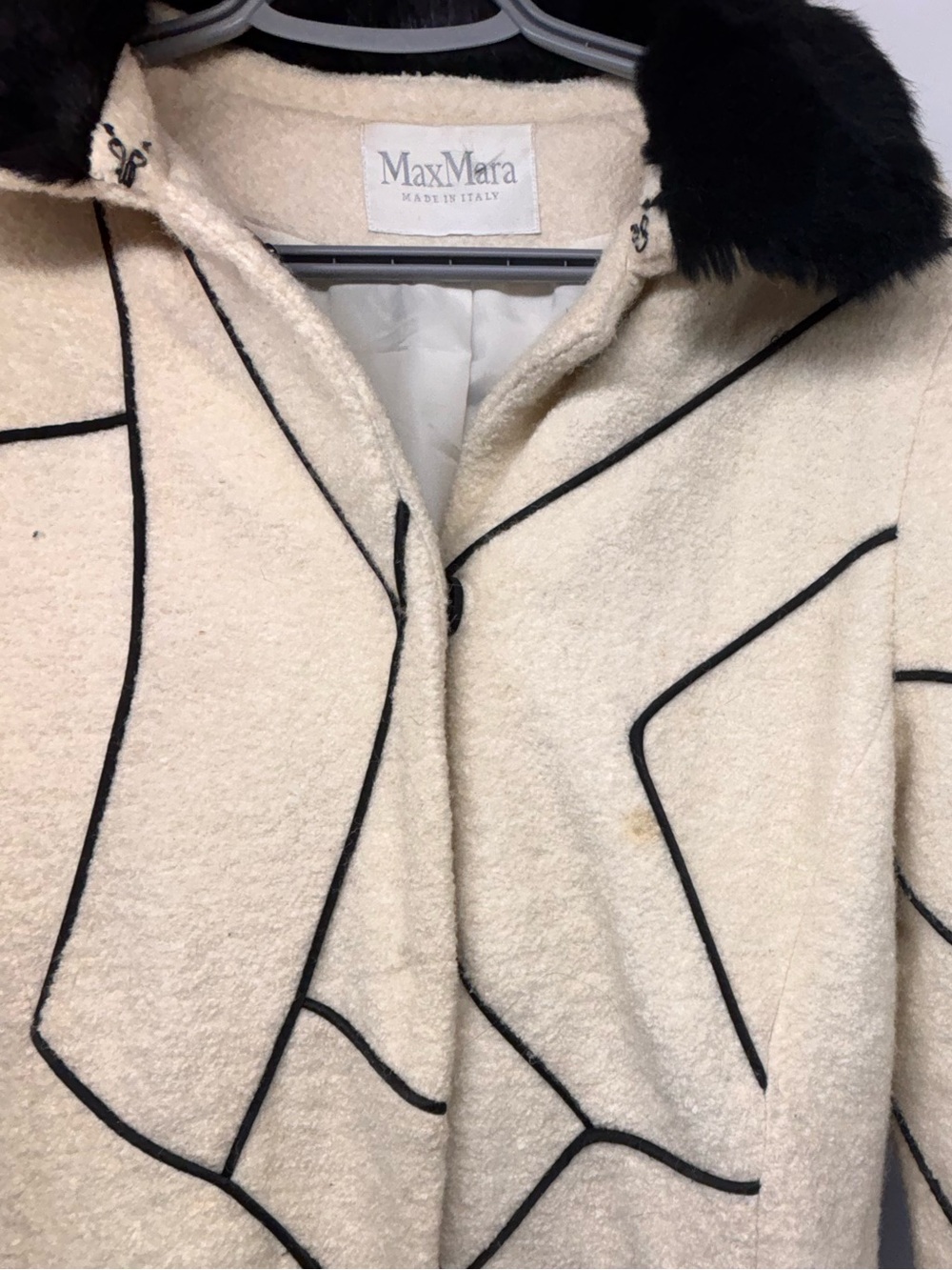 Vintage MaxMara Made in Italy Geometric Wool Coat with Fur Trim size 8 / EU 40 - Picture 4 of 8